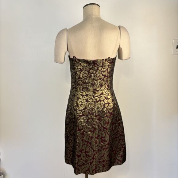 VTG Talbots Womens 10P Burgundy Gold Brocade Strapless Cocktail Party Dress - Picture 3 of 7